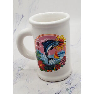 Mazatlan Mexico Souvenir Miniature white Vintage Ceramic Mug Toothpick Holder